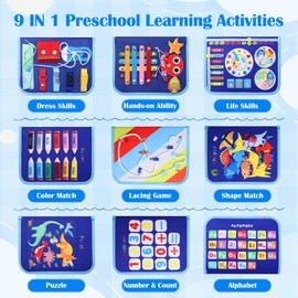 Busy Board, Montessori Toys for 1 2 3 4 Year Old Boy Birthday Gifts, Educational Sensory Toy for Learning Activities Fine Motor Skills, Road Trip Airplane Travel Toys for Toddlers Kids Age 1-3 2-4