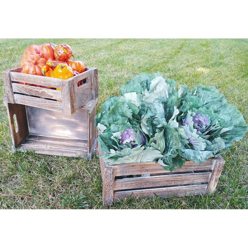 Admired By Nature Wooden Crates Storage Container, Rustic White Set