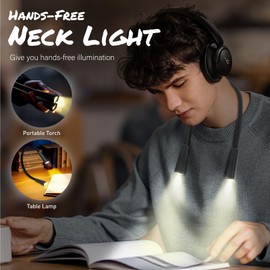 RADIXIUM LED Neck Reading Light, Book Light for Reading in Bed, 2 Colors, 4 Brightness Levels, Bendable Arms, Rechargeable, Long Lasting,Comfortable & Lightweight for Reading,Crafting (Black-typec)