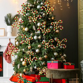 Gejoy 12 Pcs Christmas Tree Topper Lime Green Christmas Tree Picks 12'' Furry Red Green Xmas Curly Stems Ornament Sprays Elf Ornament for Xmas Wreath Vase Filler Branches Decoration (Vivid)