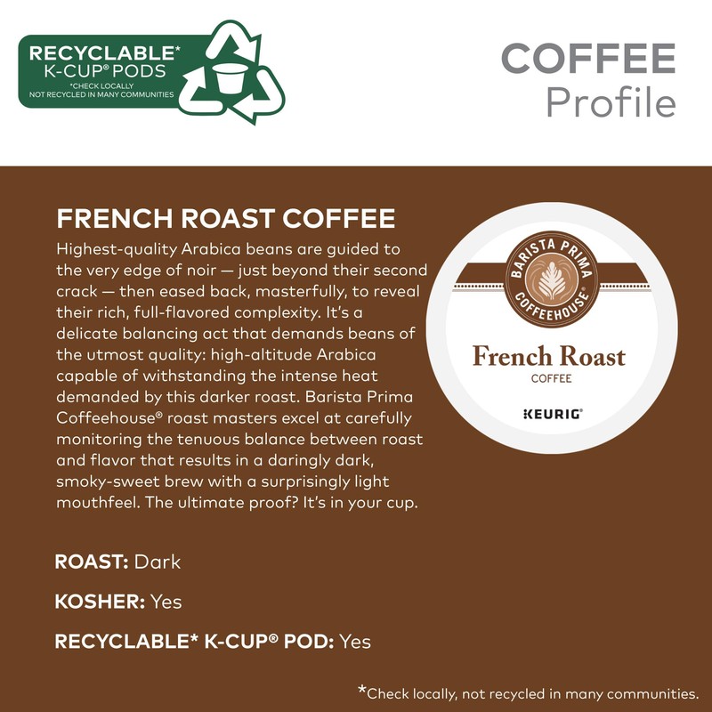 Barista Prima Coffeehouse, French Roast Keurig Single Serve K-Cup Pods,
