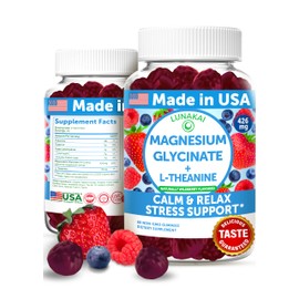 Lunakai USA Made Magnesium Glycinate Gummies 426mg with L-Theanine – Calm, Sleep, Stress Relief for Adults & Kids, Non-GMO, Vegan, 60ct