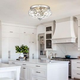 Darkaway Large Ceiling Light Fixtures 3-Ight Flush Mount Indoor Outdoor Ceiling Light with Water ipple Glass Shade for Kitchen Bedroom Living Room Dining Room Entry Porch Nickel Finish