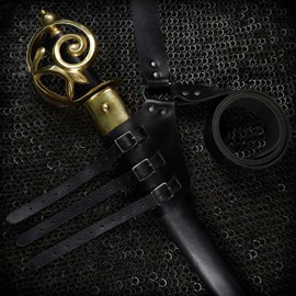 Mythrojan Baldric Leather Sword Belt Medieval Dagger Holster – Right Handed Black