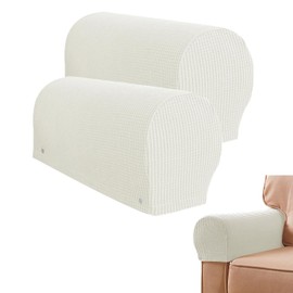 [New Upgrade] Stretch Armrest Covers| Anti-Slip Breathable Armrest Covers for Sofas & Chairs & Recliner| Spandex Jacquard Armchair Slipcovers Set of 2| Washable Armrest Protector (White)