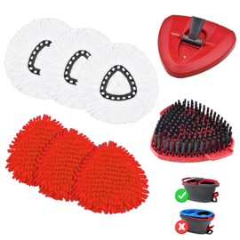 Hezane Mop Head Replacements Compatible with OCedar EasyWring, 6 Packs Mops Heads with 1PCS Scrub Brush and 1PCS Spin Mop Base, Dry and Wet for Hard-Surfaced Floors