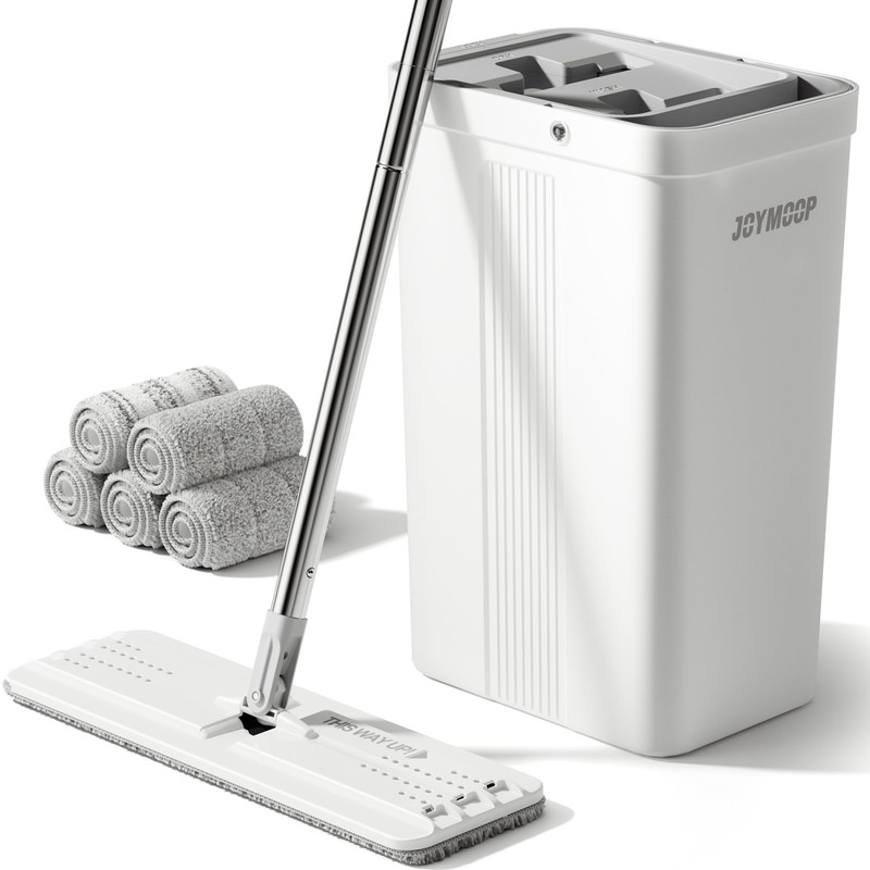JOYMOOP Mop and Bucket with Wringer Set, White Flat Squeeze