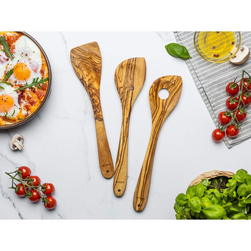 SOLTAKO Olive Wood Spoon Cutlery Cooking Spoon (3-Piece Cooking Spoon)