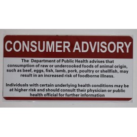 BUILDINGSIGNS.COM Restaurant Consumer Advisory Sign (Double Sided Tape White...REF24-