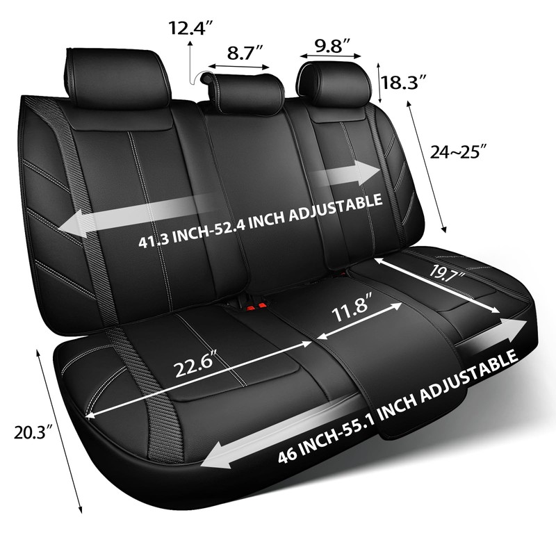 CAR PASS Luxury Faux Leather Back Rear Seat Covers, Waterproof