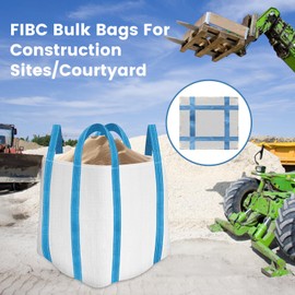 FIBC Bulk Bag, 1 Ton Bag, 35"L x 35"W x 43"H, 2000 lbs SWL, 6 Pack, Duffle Top Flat Bottom, Heavy Duty Woven Polypropylene Bags for Industry Construction