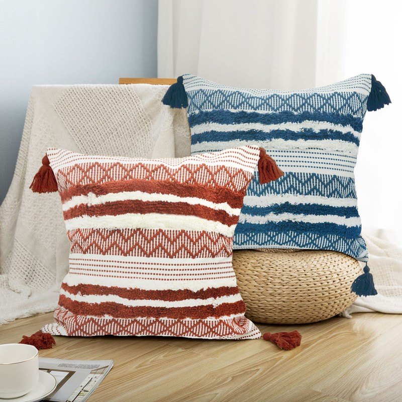 LIGICKY Decorative Boho Throw Pillow Covers, Red and White, 45