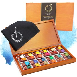 Pinturale Watercolour Paints | Premium Pigmentation Watercolours | 24 Large Watercolour + Wooden Box + Cloth | Watercolour Box, Painting Box, Watercolour Paint Box for Artists