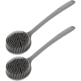 Cepillo de Baño de Silicona USHOBE Mango Largo – 2 Piezas con Cerdas Suaves