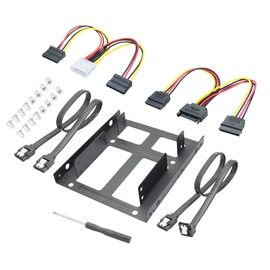 Dual 2.5 to 3.5 Inch HDD/SSD Hard Disk Mounting Bracket, Metal Mounting Bracket Convert Any 2.5 Inch SSD/HDD Hard Disk Drive, Included SATA and Power Cables Suitable for Desktop PC
