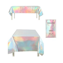 Ieron 4 Packs Iridescent Plastic Tablecloths, Laser Shiny Waterproof Rectangle Party Table Decorations Foil Clothes Reusable Covers for Birthday Bridal Weddings Christmas 54"x108"