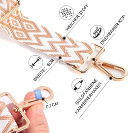 Bag Straps for Changing, Adjustable Shoulder Strap, Width 3.8 cm, Length Adjustable 80-140 cm, Shoulder Strap for Shoulder Bag, Carry Bags and Handbags, DIY Accessories for Bag, White/Brown