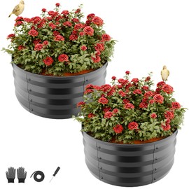 SOCONT Round Galvanized Raised Garden Bed Kit, 2 Pcs 2 x 2 x 1ft Black Galvanized Garden Boxes, Outdoor for Vegetables