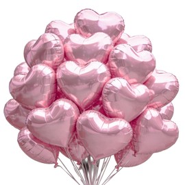 30 pcs Pink Heart Foil Balloons 18" Heart Shaped Mylar Balloons, Helium Support Love Valentines Day Wedding Bridal Engagement Party Anniversary Decorations