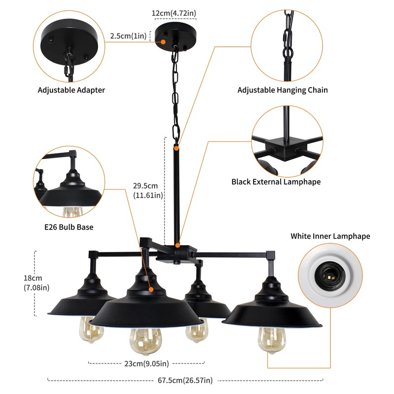 PUZHI HOME Kitchen Island Light Black Pendant Lighting Fixture 4