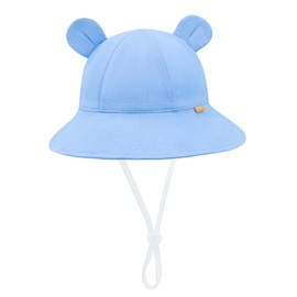 SEYUFN Baby Sun Hat Girls UV Protection 50 Hat Children Boys Summer Bear Ear Hat Toddler Unisex Adjustable Ties Fishing Hat, Blue-purple