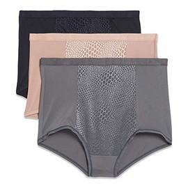 Warner's Women's Blissful Benefits Tummy-Smoothing Comfort Microfiber Brief 3-Pack Rs4433w, Stone/Toasted Almond/Black, Medium