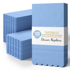 Party Solids Light Blue Scalloped Napkins Disposable 100 Pcs 3-Ply Light Blue Scalloped Dinner Napkins Disposable Decorative for Dinners & Parties, Paper Guest Towels for Bathroom & Party Supplies