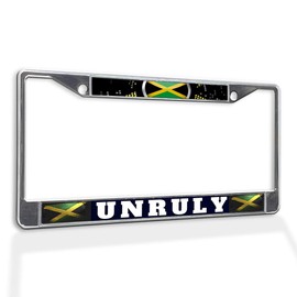 Fastasticdeals Metal Insert License Plate Frame Unruly Jamaican Jamaica A Weatherproof Car Accessories Chrome 2 Holes Solid Insert