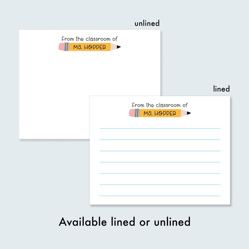 Teacher Stationery with Custom Name, 5.5x4.25 (A2) Lined or Unlined