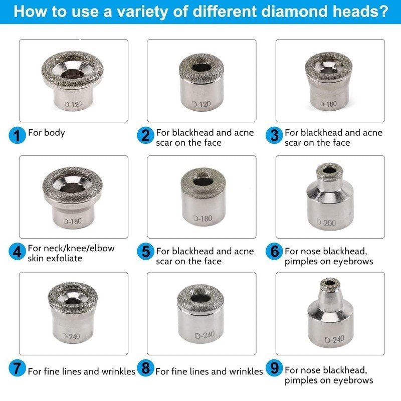 Diamond Dermabrasion Head, Microdermabrasion 9 Tips, Facial Exfoliator Tool for