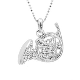 Spinningdaisy Various Crystal Musical Instrument Necklace (French Horn 1.25" Tall)