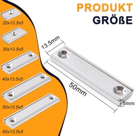 Pack of 8 Neodymium Magnets Extra Strong, 50 x 13.5 x 5 mm Magnets Strong Large Screwable Magnets Rectangular Magnets Magnets with Hole Magnetic Closure Countersunk Magnet Industrial Pot Magnet with