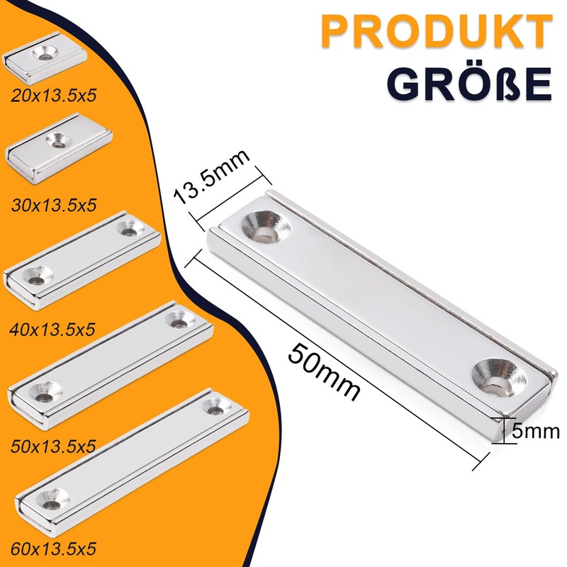 Pack of 8 Neodymium Magnets Extra Strong, 50 x 13.5