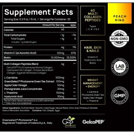Liquid Collagen for Women with Hyaluronic Acid, L-Carnitine, Apple Cider Vinegar & Biotin – Multi Collagen Protein for Hair, Skin & Nail Health