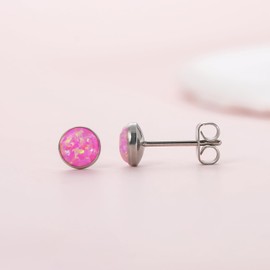 Limerencia Pure Titanium Hypoallergenic Earrings | Opal Stud Earrings | Minimalist,Implant Grade | Suitable for Sensitive Ears Delicate Jewelry (6mm, A4)