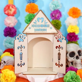 Yookeer Dia De Los Muertos Altar Cat Ofrenda, Poplar Plywood Self Painting Color Cat, Paw and Fishbone Papel Picado, The Day of The Dead Supplies for Dia De Los Muertos Decorations