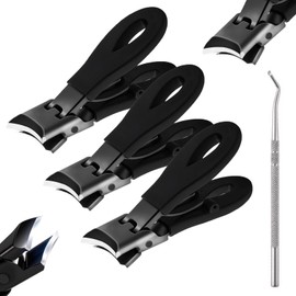 Slanted Nail Clippers with Wide Jaw Opening and Splash Guard, Pack of 3 Nail Clippers Oblique Suitable for Adults and Elderly People Comes with a Nail Kicker