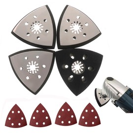 Set of 4 Triangle Sanding Plates, Fine Multimaster Accessories, Fine Sanding Plate, Starlock Sanding Plate, Multitool Sanding Plate 93 mm with 24 x Sandpaper Triangle Sander for Wood Metal Rust