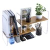 MyGift Modern Acacia Wood and Clear Acrylic Adjustable Desk Bookcase