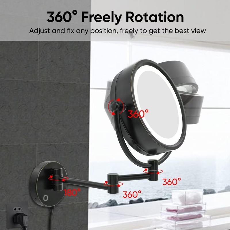 GURUN 8.5" Plug-in Magnifying Makeup Mirror with 3 Tones LED