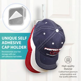 Perfect Curve Hat Hooks for Hat Storage (8-Pack), Multi-Purpose Organizer, Two Mounting Options, Strong Adhesive or Screw Mount, Organize Baseball Caps on a Wall, White
