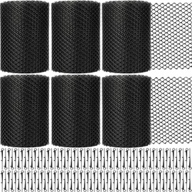 Windyun Gutter Guards Roll Black Plastic Guards Mesh Downspout Pipe Gutter Cover Filter Gutter Protection Netting with Clip Fixed Hooks Preventing from Twigs Debris Leaves Clogged (6 Set,5'' X 20')
