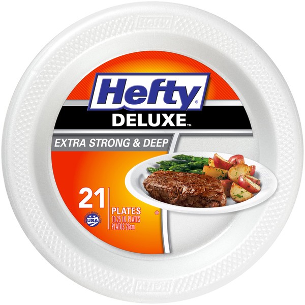 Hefty Deluxe Large Round Foam Plates, 21 Count (Pack of 8), 168 Total