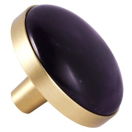 SUNYIK 4 Pcs Polished Round Crystal Stone Drawer Knobs with Screws, Pulls Handle for Dresser Cabinet Cupboard Home Office Door Decor, 37mm, Amethyst