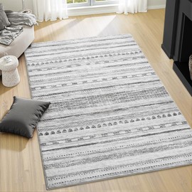 3x5 Area Rug Machine Washable Non Slip Rug Distressed Neutral Moroccan Boho Rug Ultra Soft Indoor Rugs for Bedroom Living Room Entryway Kitchen Foyer Bedside, Black