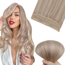 Easyouth Secret Wire Hair Extensions Real Hair Blonde Wire Extensions 18 Inch 80g Invisible Fish Line Hair Extensions Ash Blonde Highlight Wire Human Hair