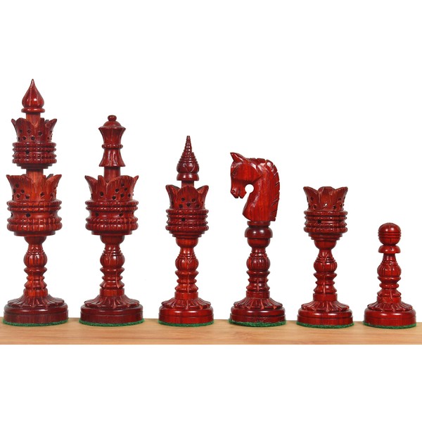 RoyalChessMall Hand Carved Lotus Series Chess Pieces Set in Weighted Bud Rose Wood - King Height 4.7 inches