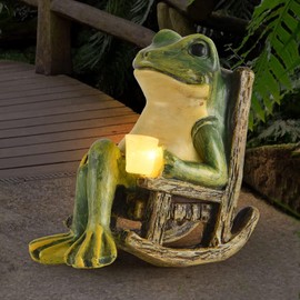 FOXMIS Miniature Frog Garden Statue Gifts Christmas Decorations Fairy Garden Accessories Outdoor Lights Solar Garden Frog Decor Art Housewarming Gift for Patio,Yard,Lawn Ornament,3.89"x2.36"x3.93
