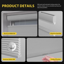 UNISHADES Top Down Bottom Up Cellular Shades Cordless Honeycomb Blinds for Indoor Windows, for Windows Size (20" W × 48" H) Colour (Grey - Light Filtering)