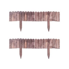 JULMAI 2-Pack Garden Short Wood Fence, Outdoor Decorative Wooden Landscape Edging Border, Flexible Yard Border for Flower Bed Edging, Pathway Picket Fence, Lawn Edging 8" H x 38 "L, Burnt Wood Color